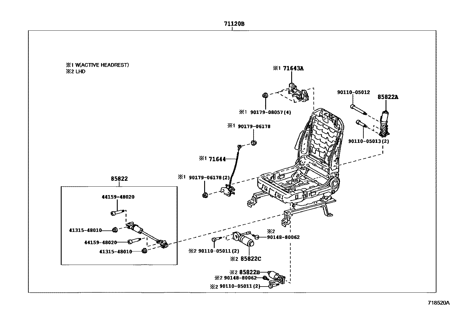 Toyota RAV4 座椅和座椅滑轨 EPC diagram — 718520A