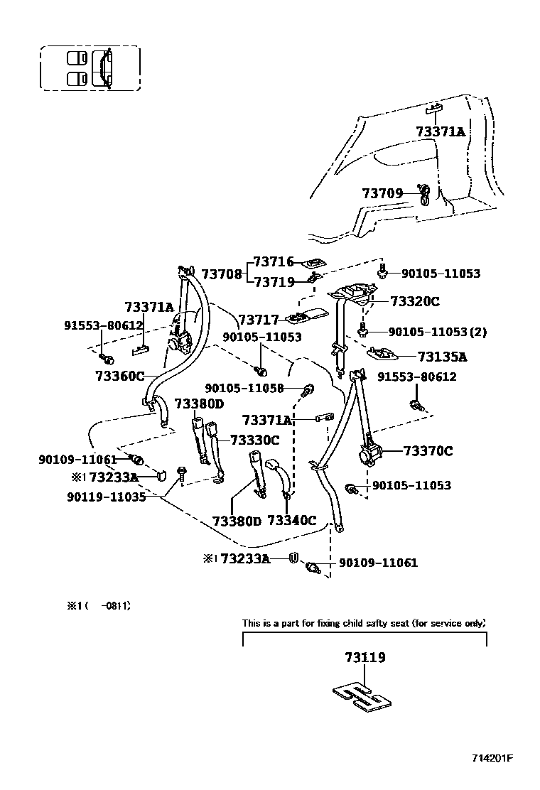 Toyota RAV4 seat belt EPC diagram — 714201F