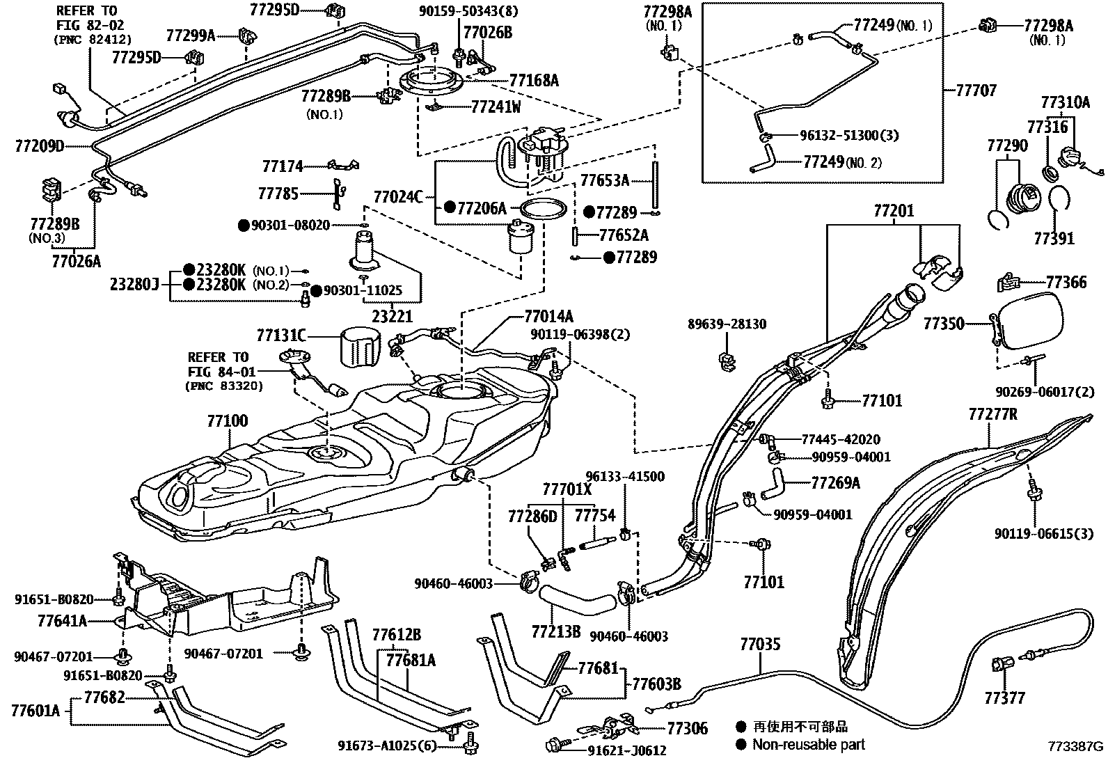 Toyota RAV4 燃油箱和燃油管 EPC diagram — 773387G