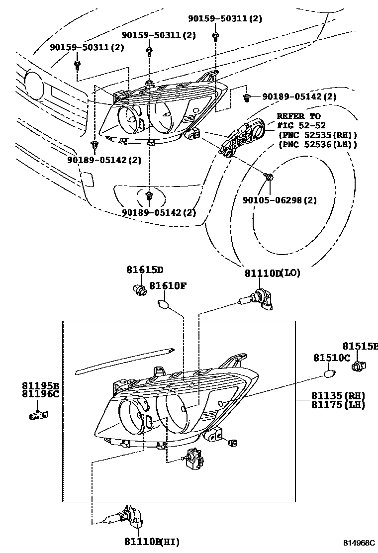 Toyota RAV4 Headlamp EPC diagram — 814968C