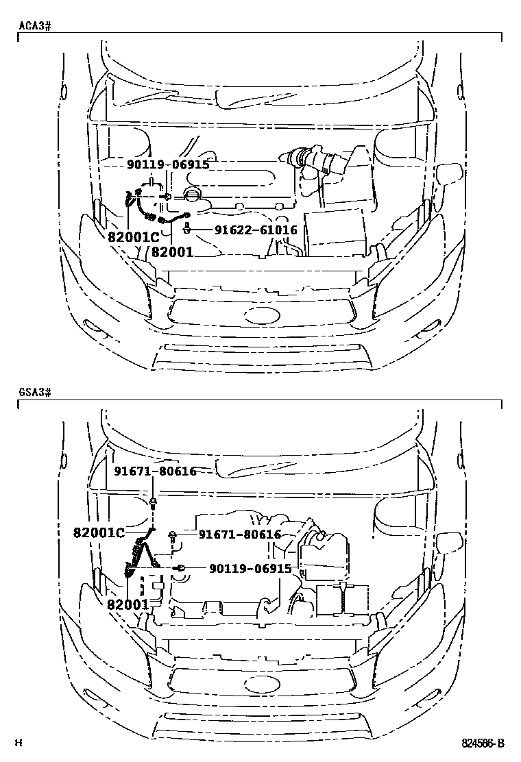 Toyota RAV4 线束和卡夹 EPC diagram — 824586B