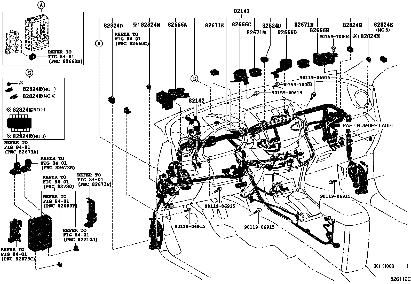 Toyota RAV4 线束和卡夹 EPC diagram — 826116C
