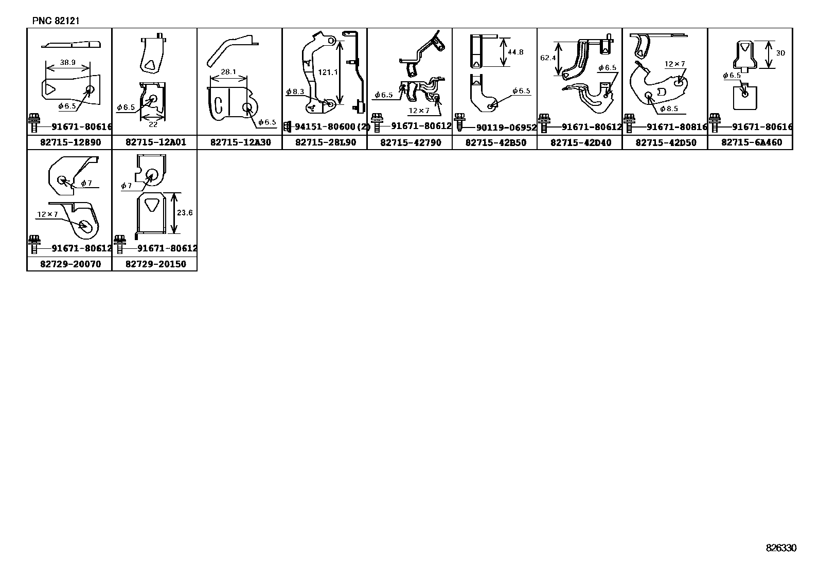 Toyota RAV4 线束和卡夹 EPC diagram — 826330