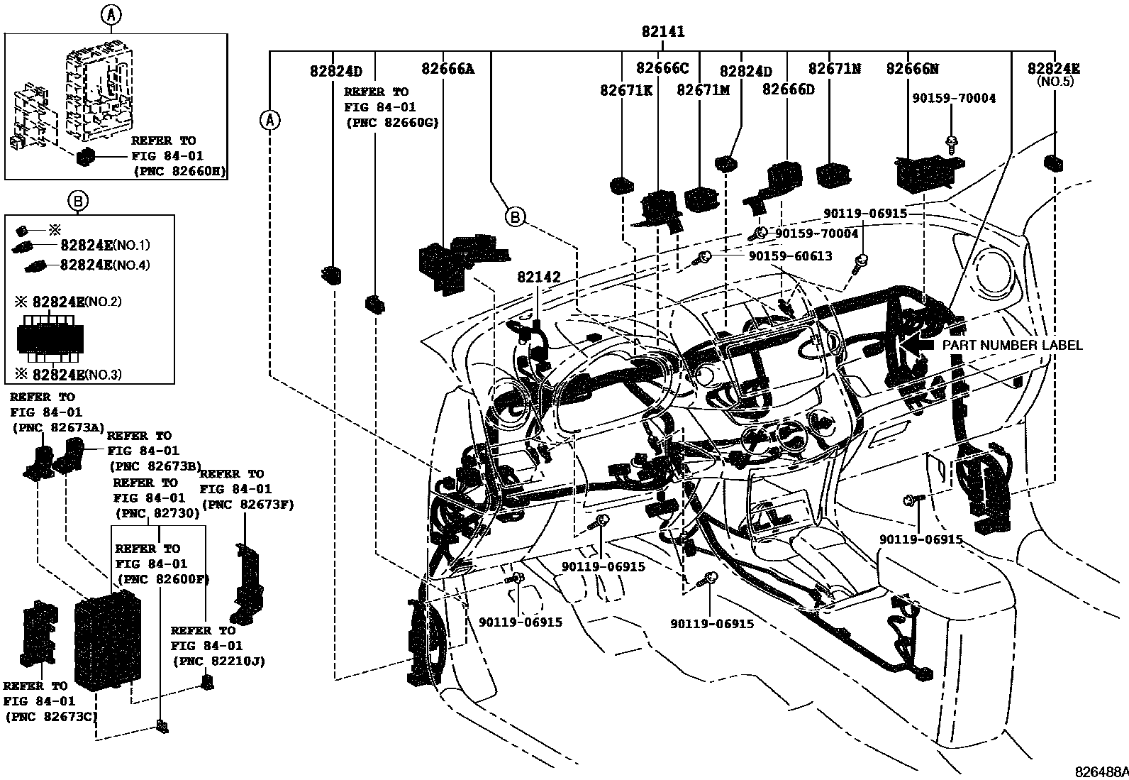 Toyota RAV4 线束和卡夹 EPC diagram — 826488A