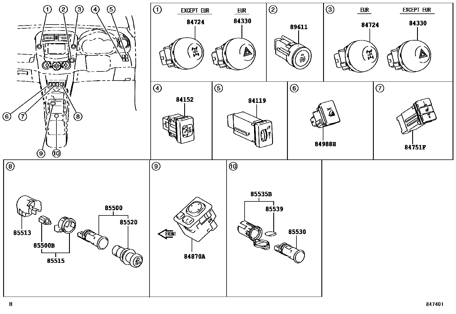 Toyota RAV4 开关和继电器和ECU EPC diagram — 847401A
