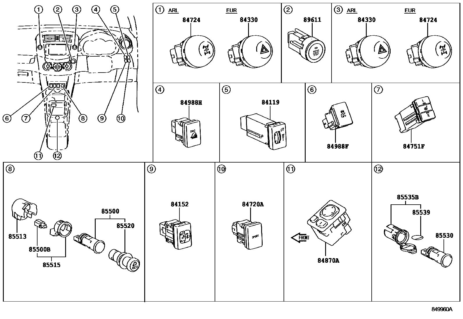 Toyota RAV4 开关和继电器和ECU EPC diagram — 849960A