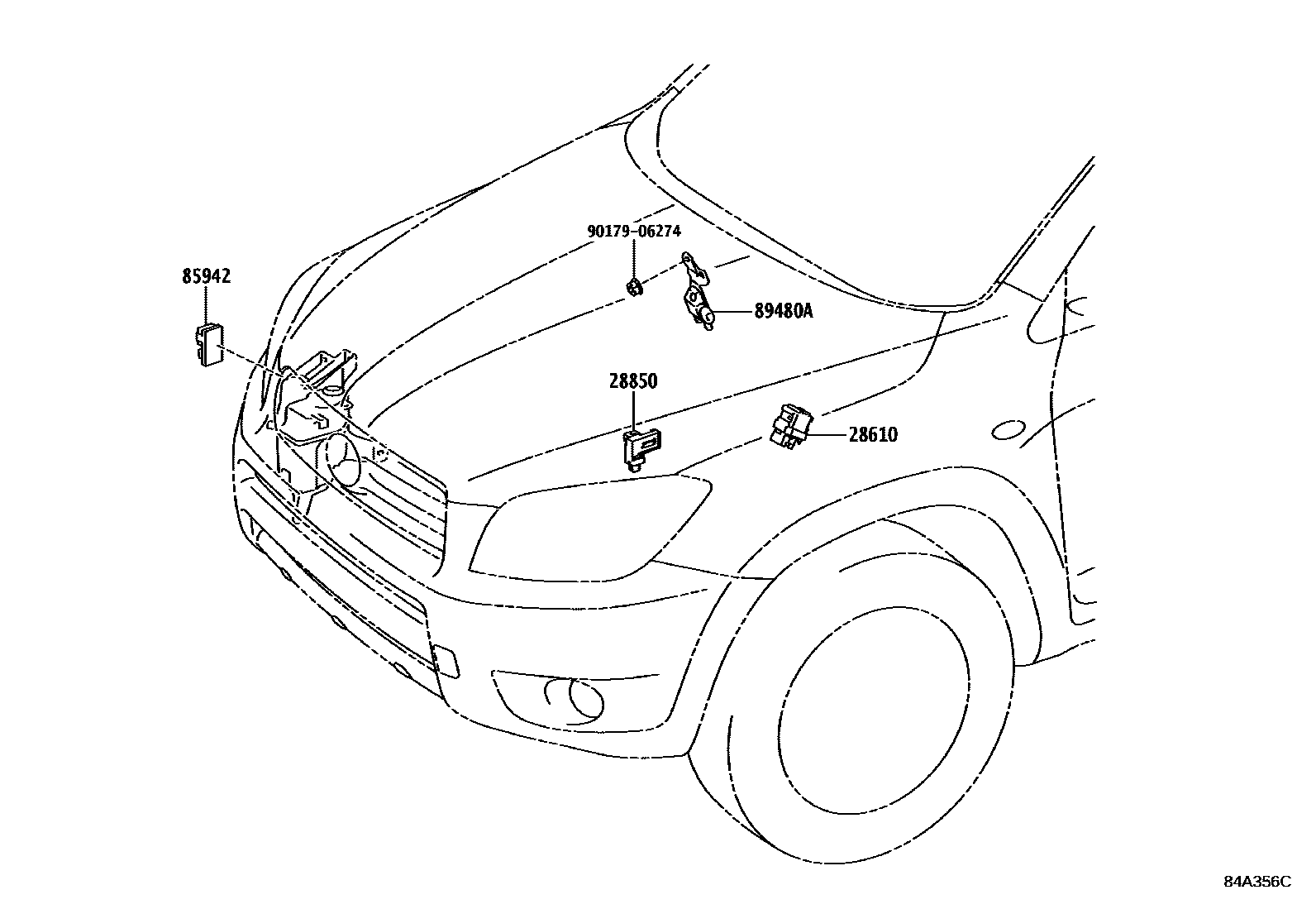 Toyota RAV4 开关和继电器和ECU EPC diagram — 84A356C