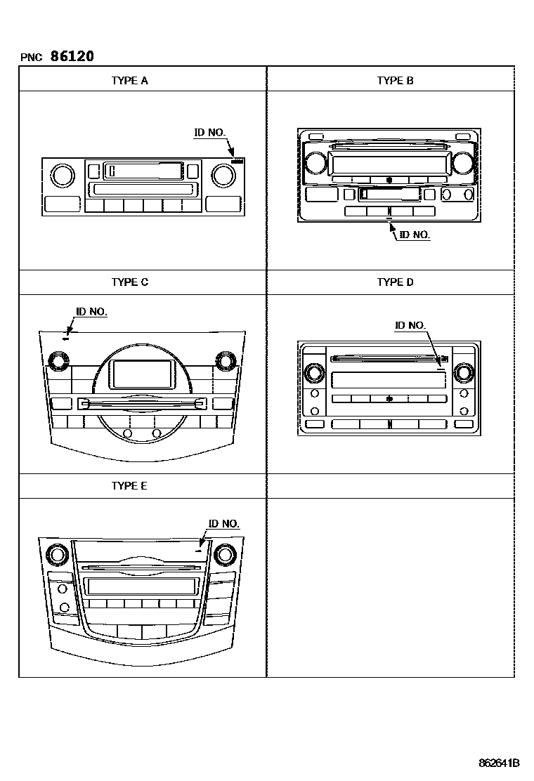 Toyota RAV4 收音机、放大器和冷凝器 EPC diagram — 862641B