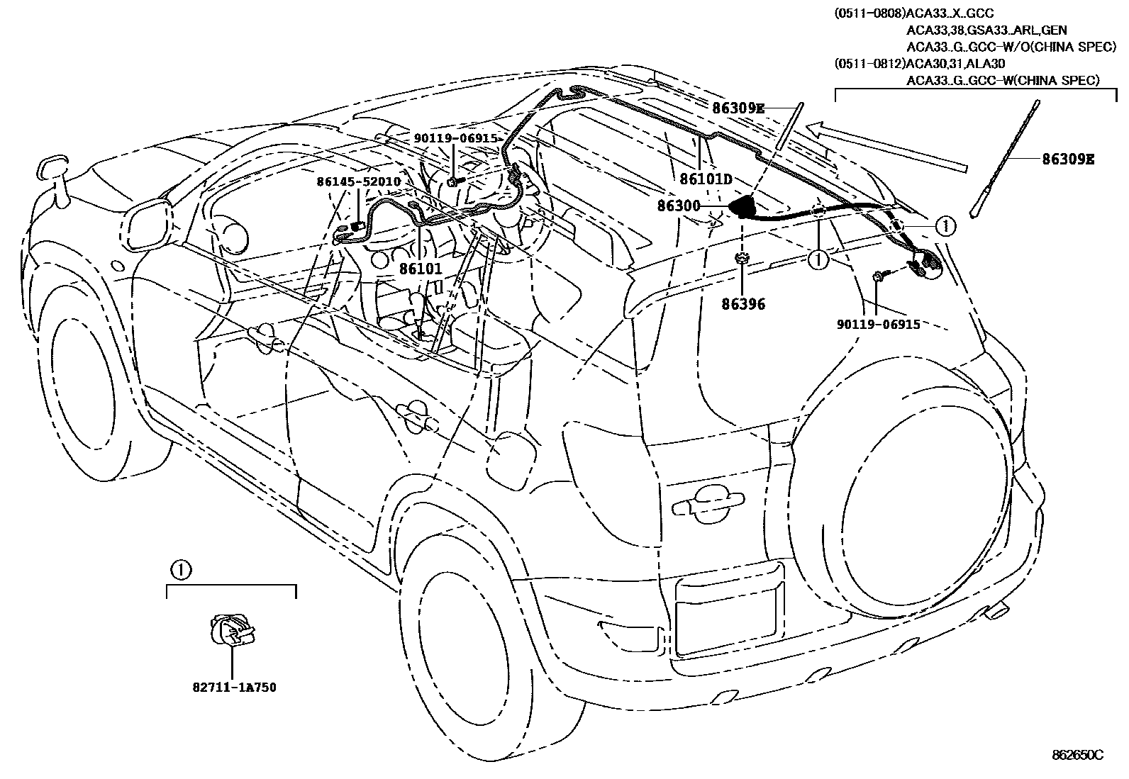 Toyota RAV4 antenna EPC diagram — 862650C
