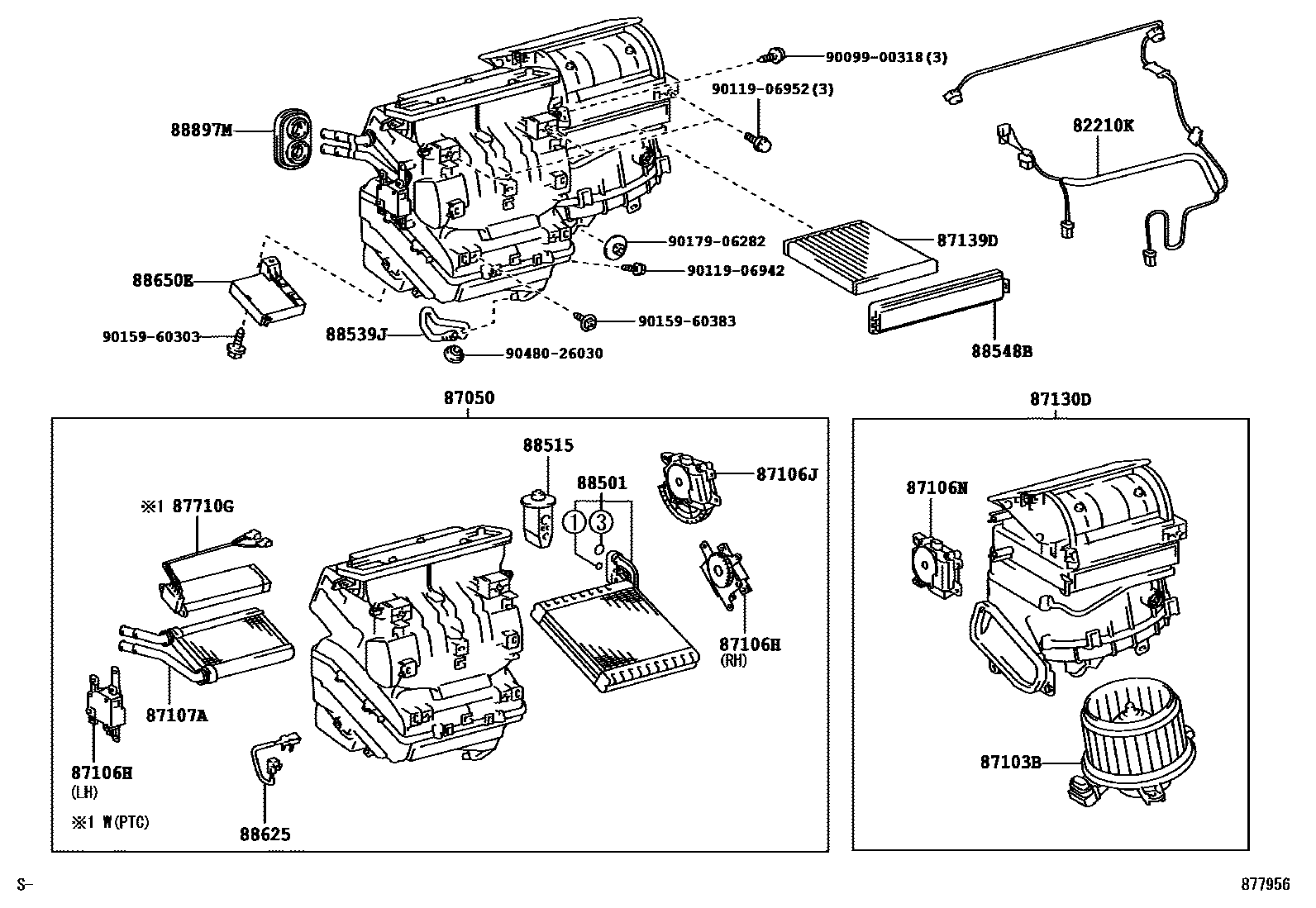 Toyota RAV4 暖风和空调系统 - 冷却器组件 EPC diagram — 877956