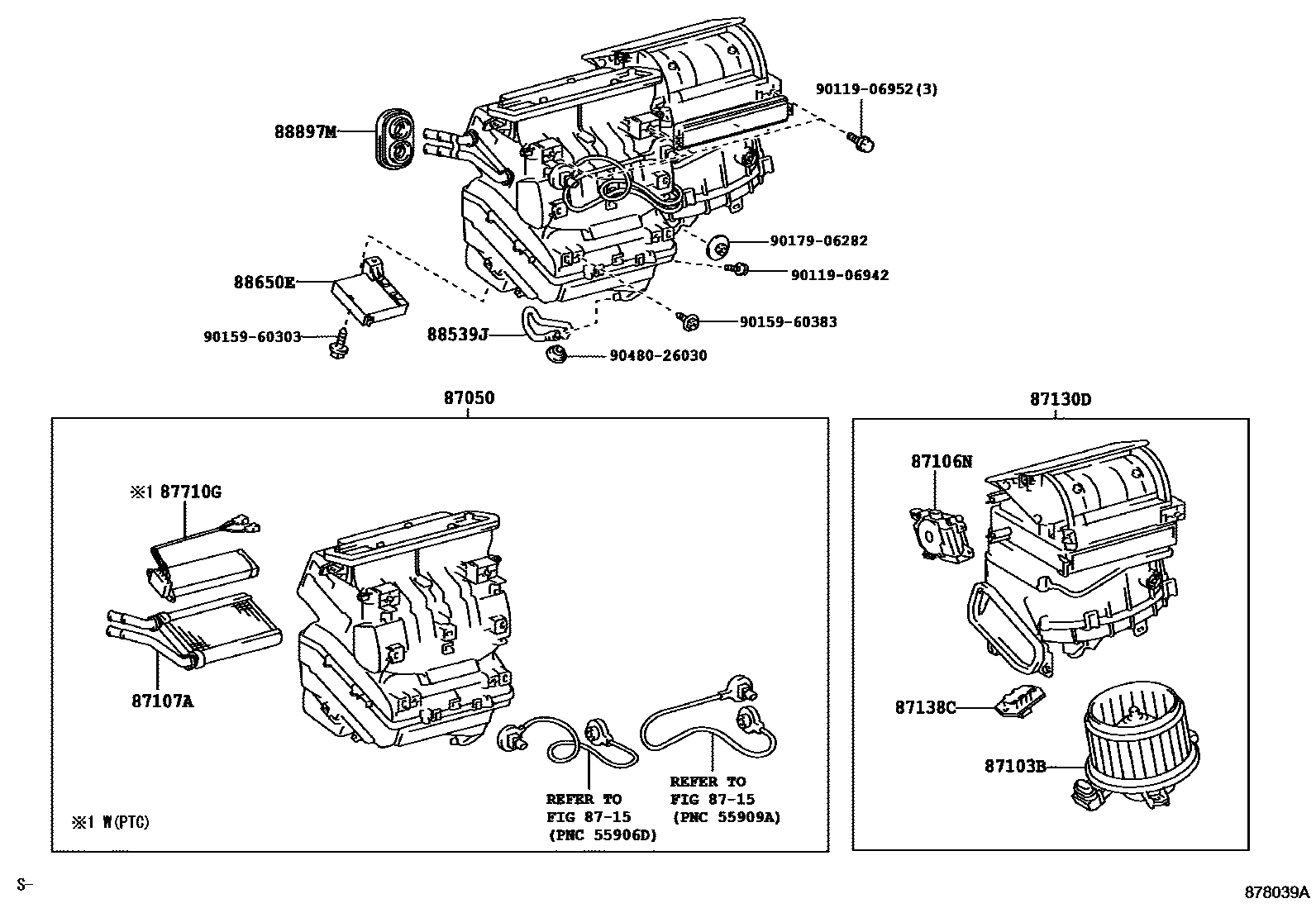 Toyota RAV4 暖风和空调系统 - 冷却器组件 EPC diagram — 878039A