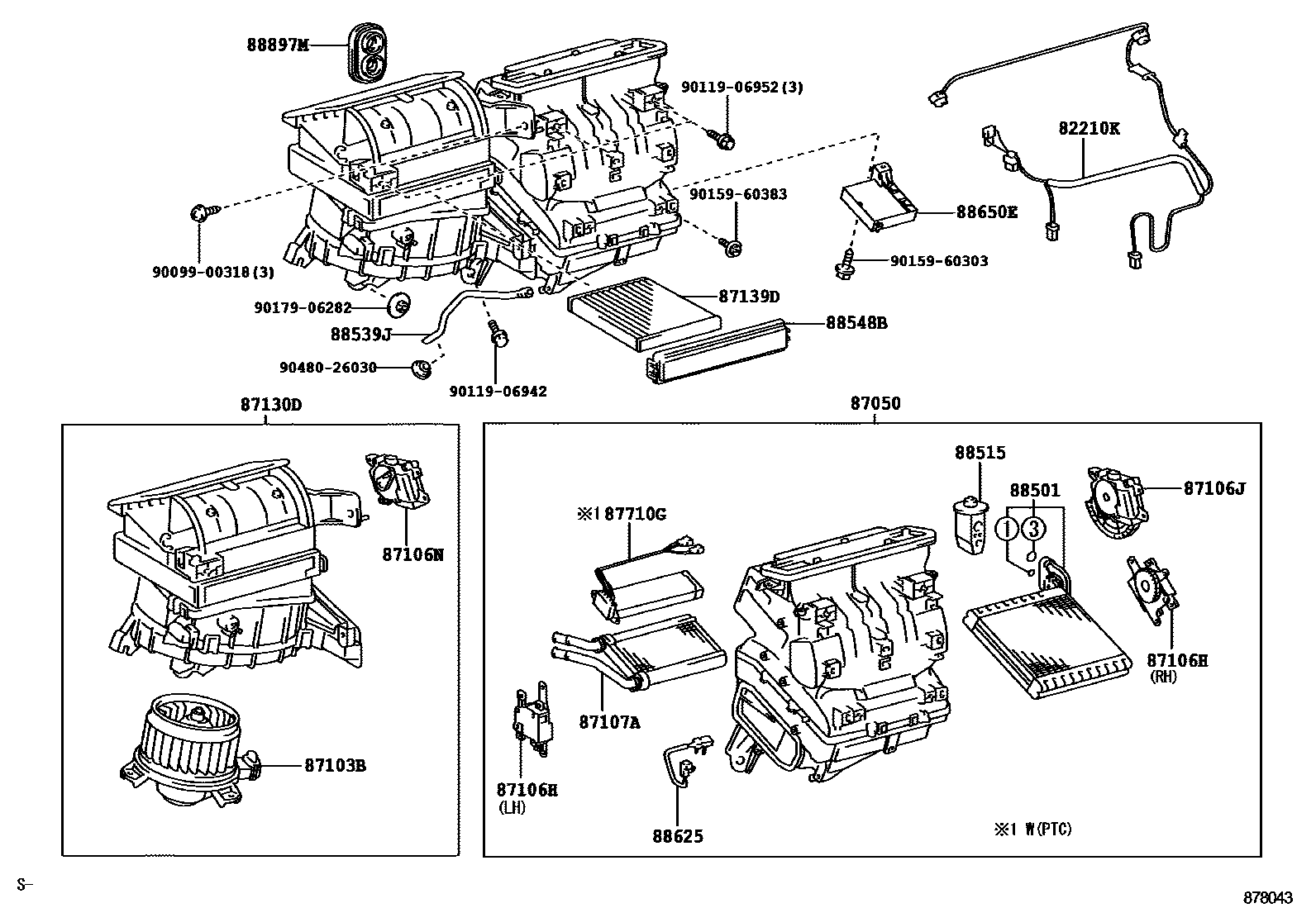 Toyota RAV4 暖风和空调系统 - 冷却器组件 EPC diagram — 878043
