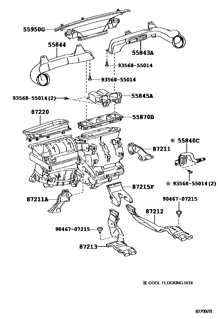 Toyota RAV4 暖风和空调系统 - 控制器和风管 EPC diagram — 877997B