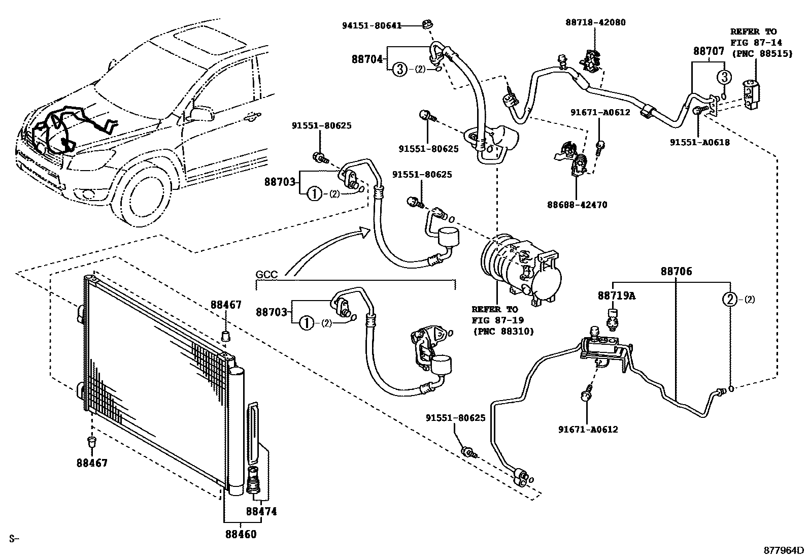 Toyota RAV4 Heating & Air Conditioning - Cooler Piping EPC diagram — 877964D