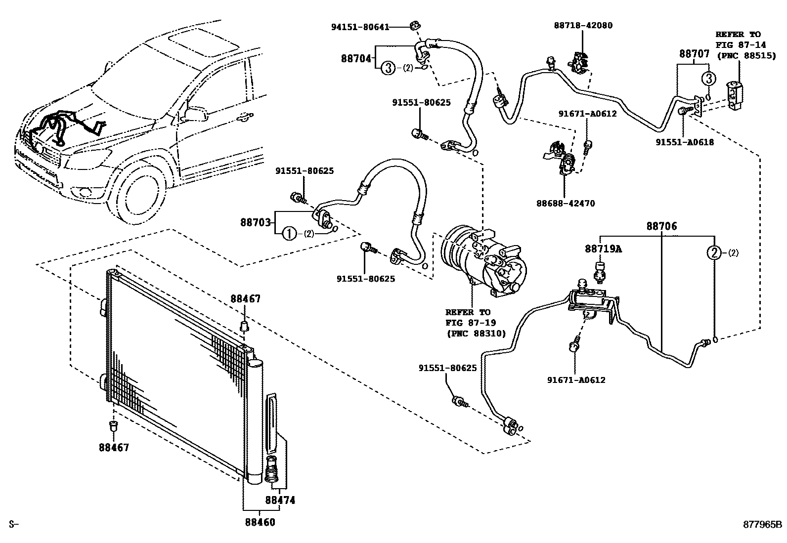 Toyota RAV4 Heating & Air Conditioning - Cooler Piping EPC diagram — 877965B