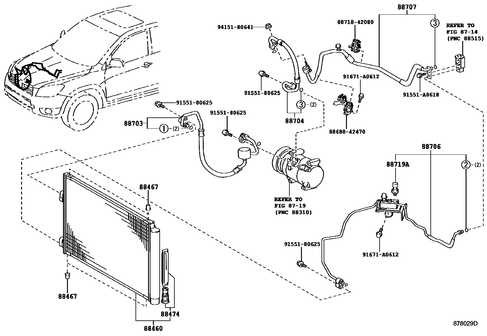 Toyota RAV4 Heating & Air Conditioning - Cooler Piping EPC diagram — 878029D