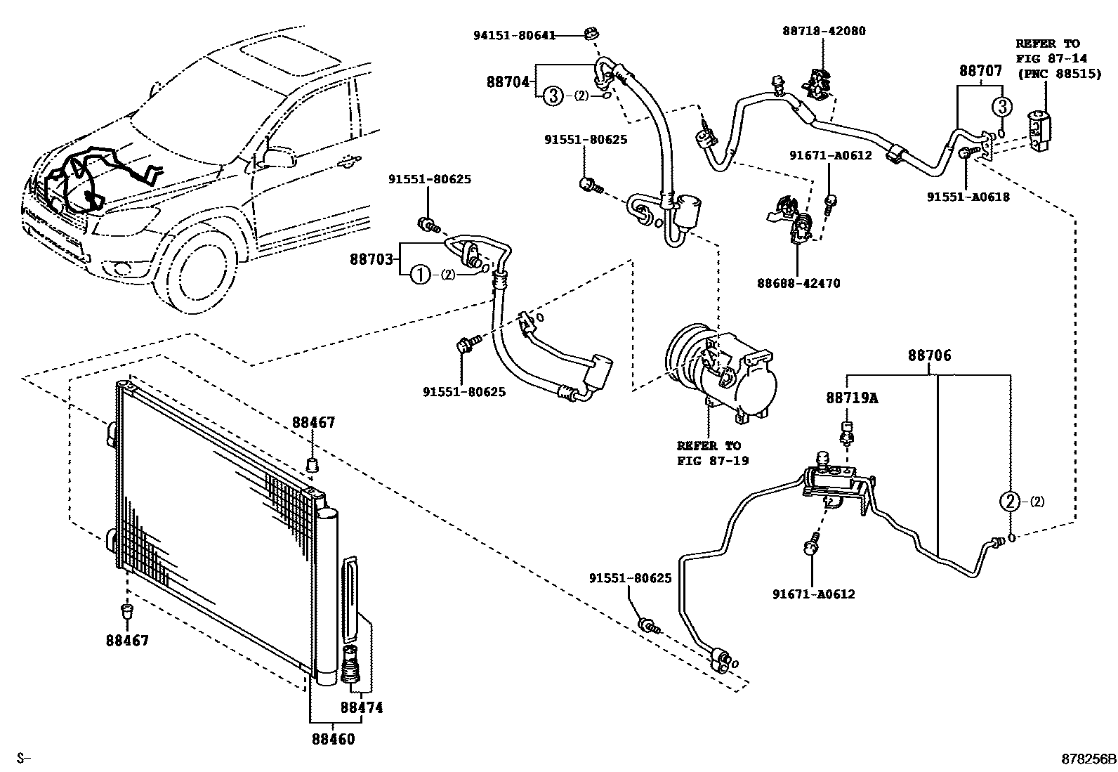 Toyota RAV4 Heating & Air Conditioning - Cooler Piping EPC diagram — 878256B