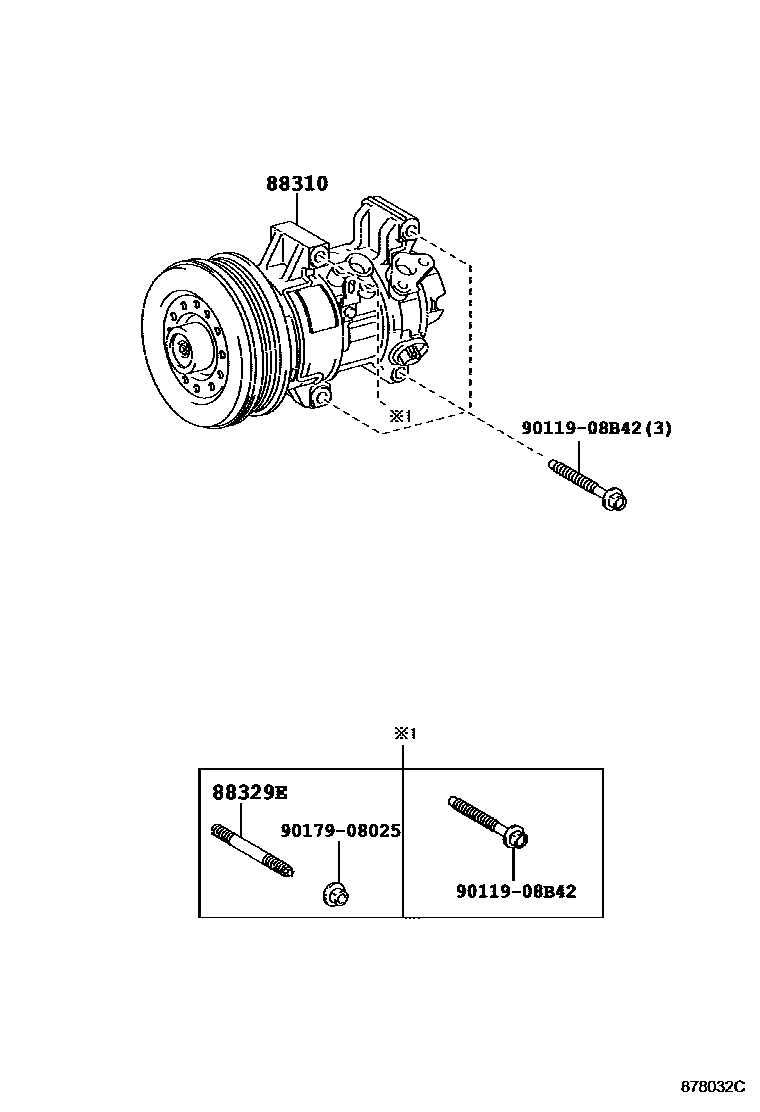Toyota RAV4 Heating & Air Conditioning - Compressor EPC diagram — 878032C