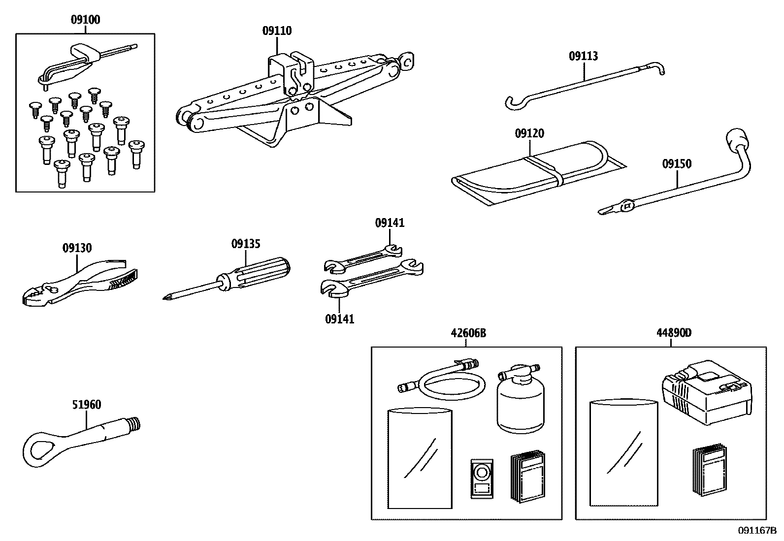 Toyota RAV4 Standard Tools EPC diagram — 091167B