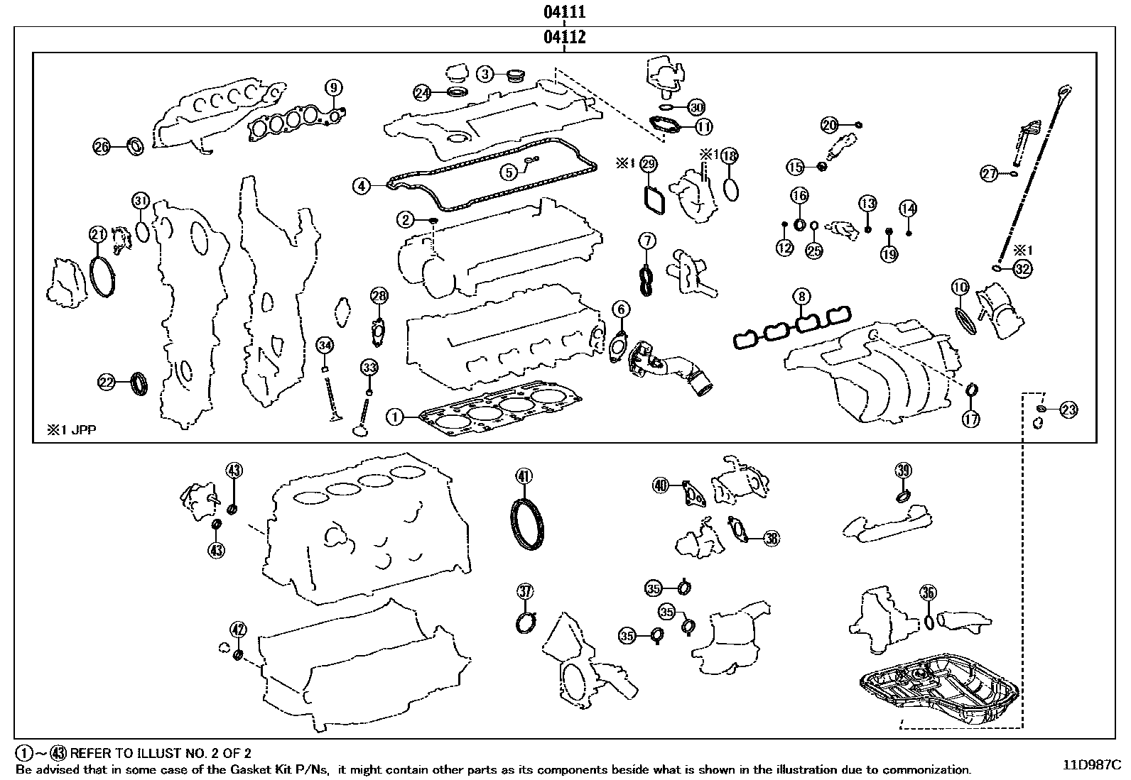 Toyota RAV4 Engine Overhaul Gasket Kit EPC diagram — 11D987C