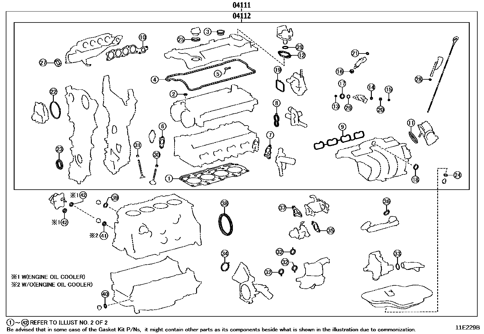 Toyota RAV4 Engine Overhaul Gasket Kit EPC diagram — 11E229B