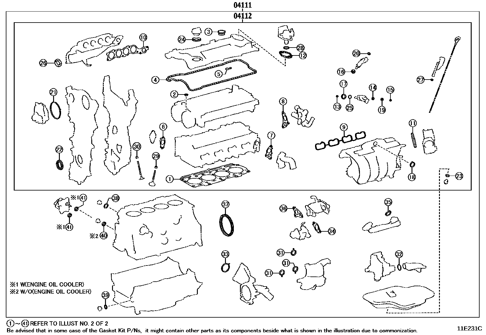Toyota RAV4 Engine Overhaul Gasket Kit EPC diagram — 11E231C