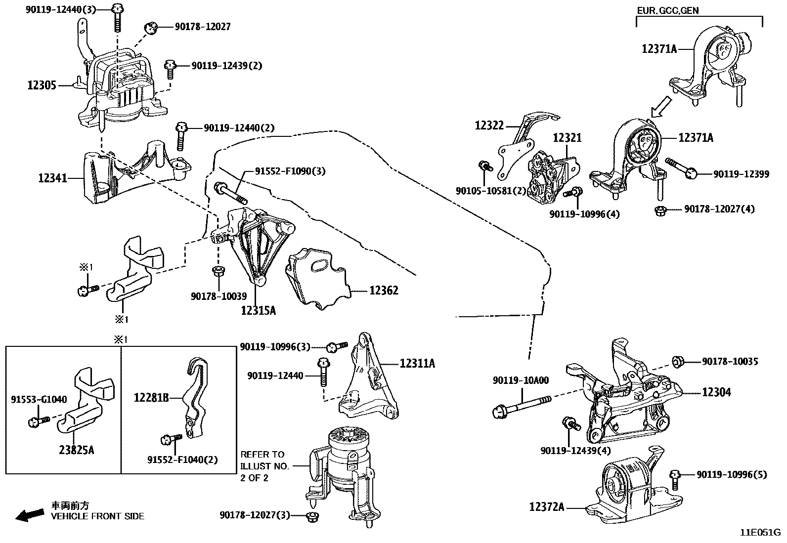 Toyota RAV4 Engine Mounting EPC diagram — 11E051G