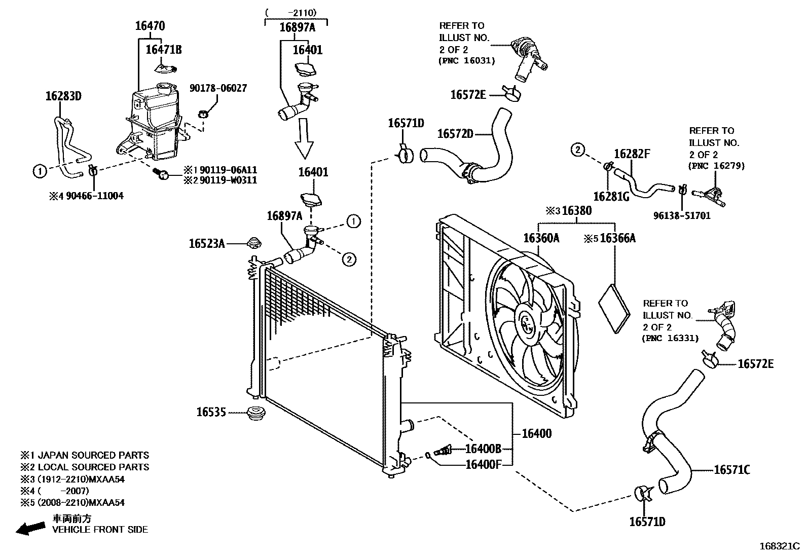 Toyota RAV4 RADIATOR & WATER OUTLET EPC diagram — 168321C