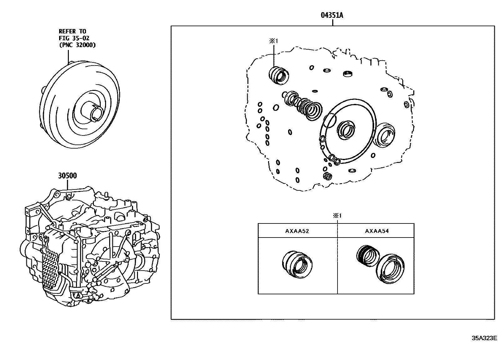 Toyota RAV4 传动桥或变速器总成和衬垫组件(ATM) EPC diagram — 35A323E