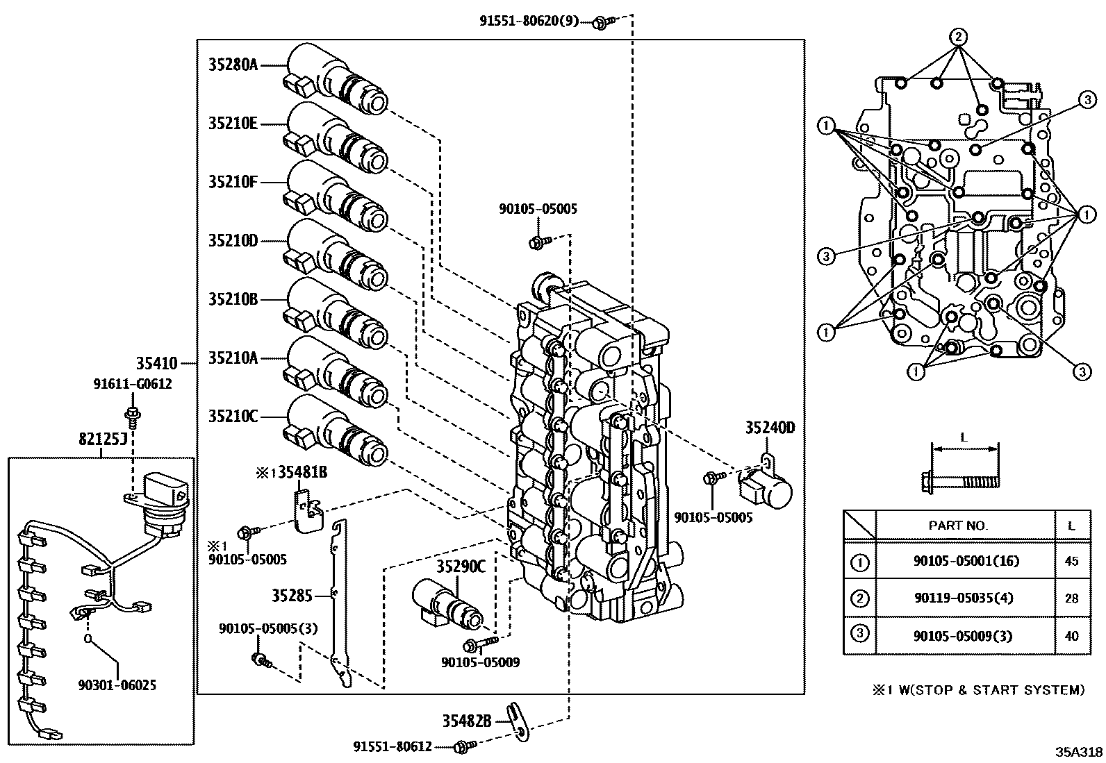 Toyota RAV4 阀体和滤油网(ATM) EPC diagram — 35A318