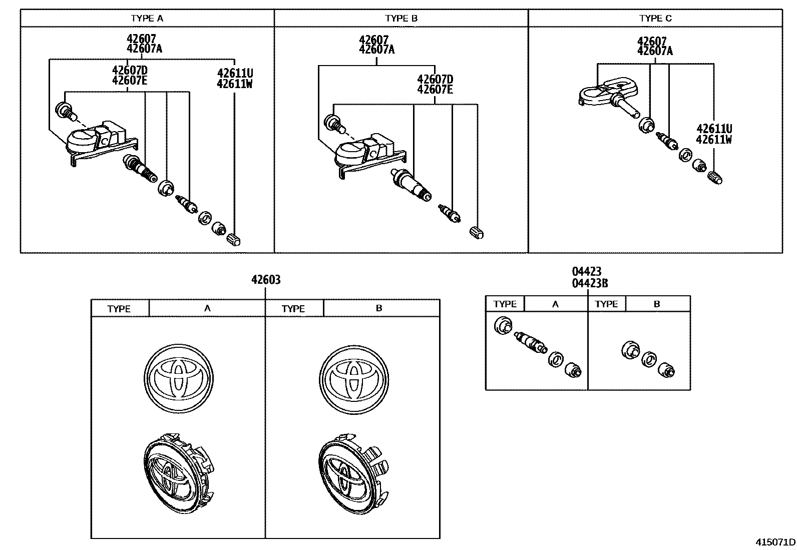 Toyota RAV4 车轮和车轮盖 EPC diagram — 415071D