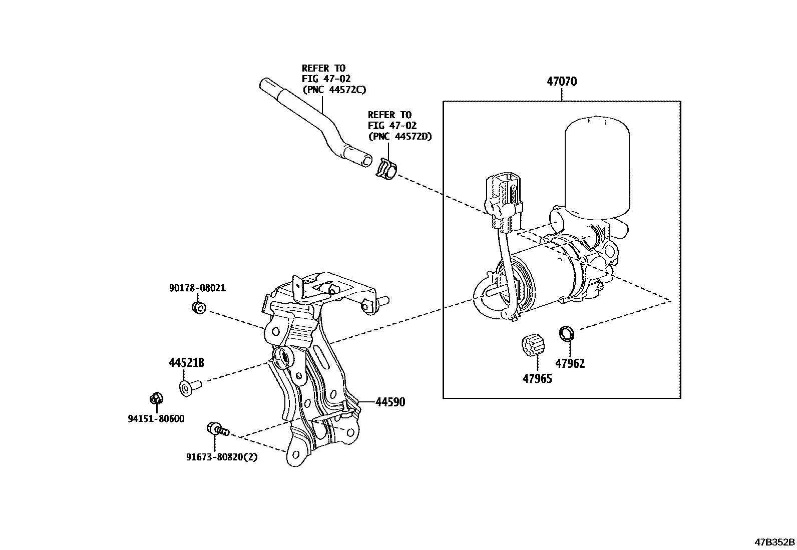 Toyota RAV4 制动配管和卡箍 EPC diagram — 47B352B