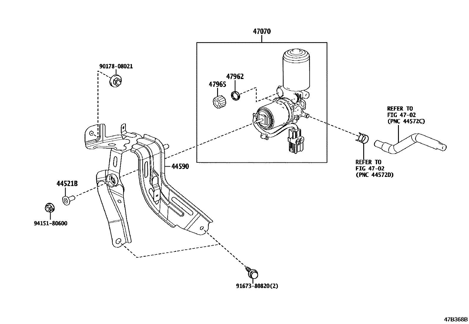 Toyota RAV4 制动配管和卡箍 EPC diagram — 47B368B