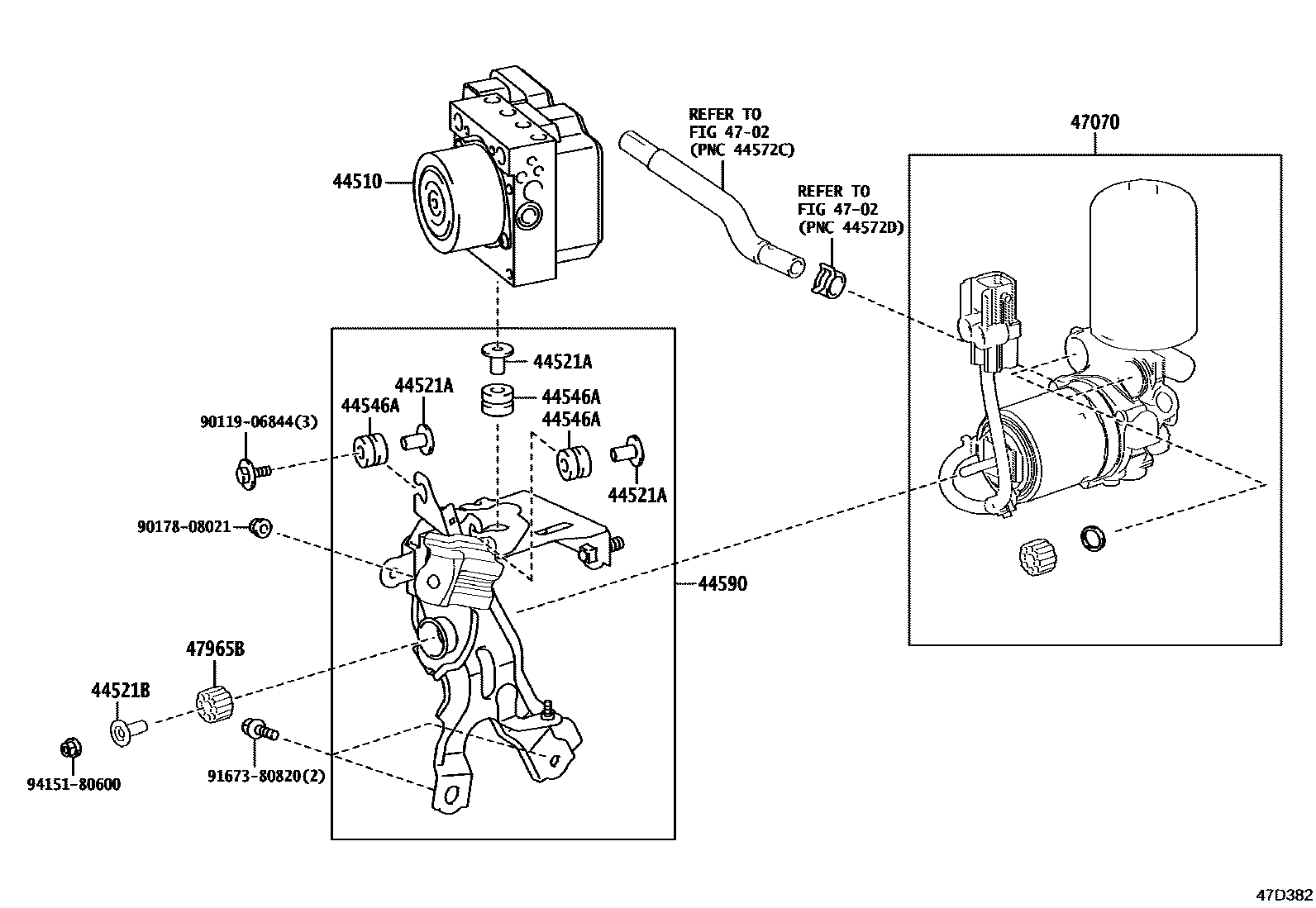 Toyota RAV4 制动配管和卡箍 EPC diagram — 47D382
