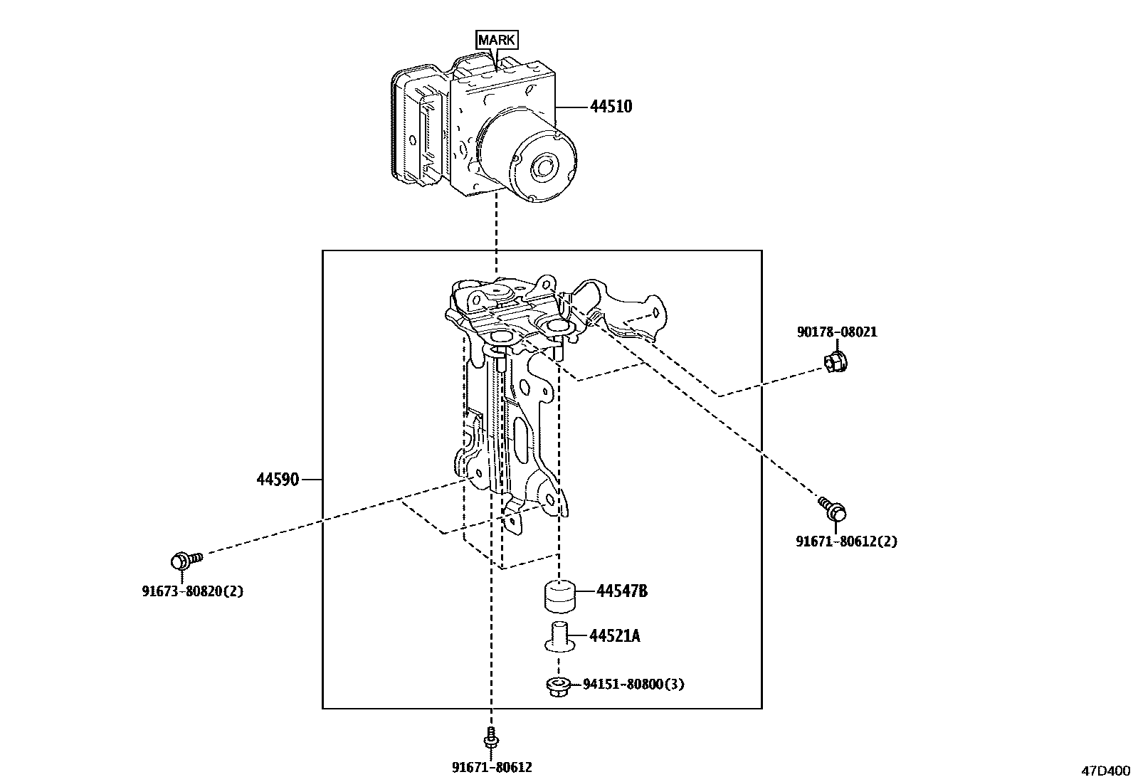 Toyota RAV4 制动配管和卡箍 EPC diagram — 47D400