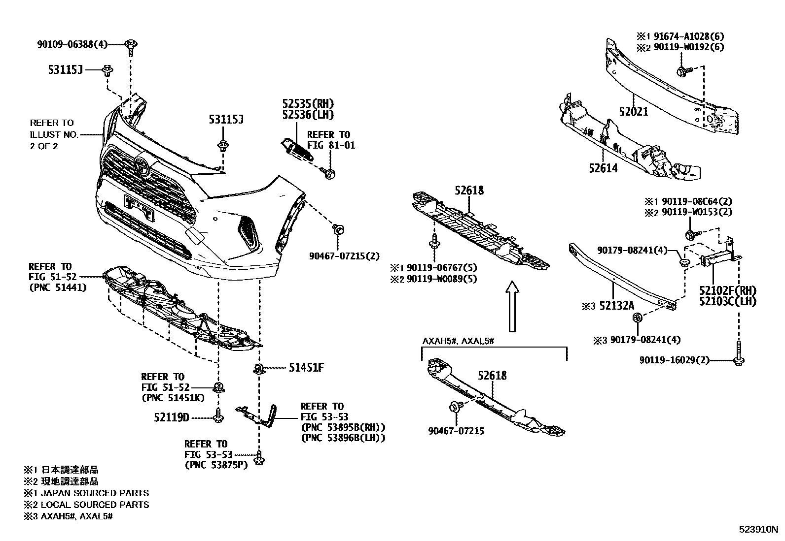 Toyota RAV4 前保险杠及附件 EPC diagram — 523910N