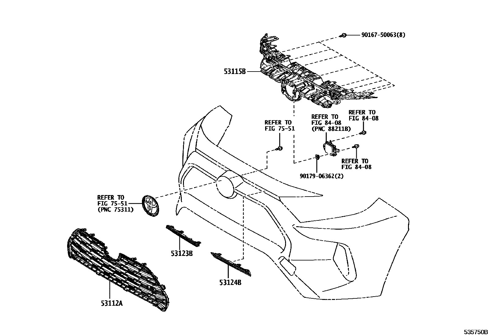 Toyota RAV4 radiator grille EPC diagram — 535750B