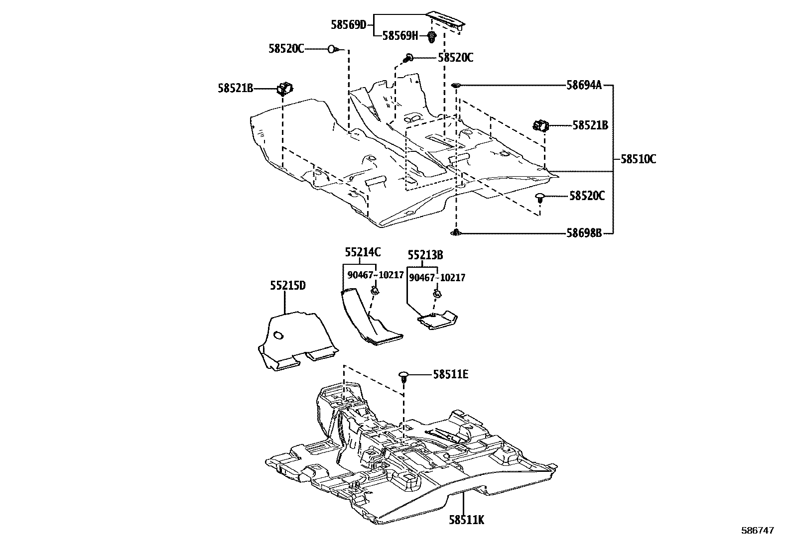 Toyota RAV4 地板垫和消声垫 EPC diagram — 586747