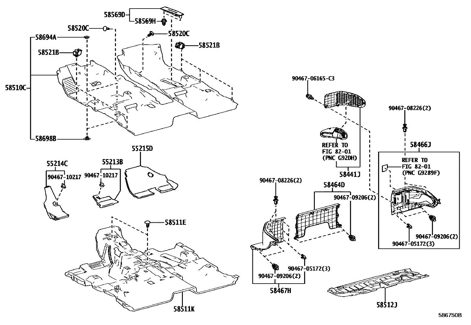 Toyota RAV4 地板垫和消声垫 EPC diagram — 586750B
