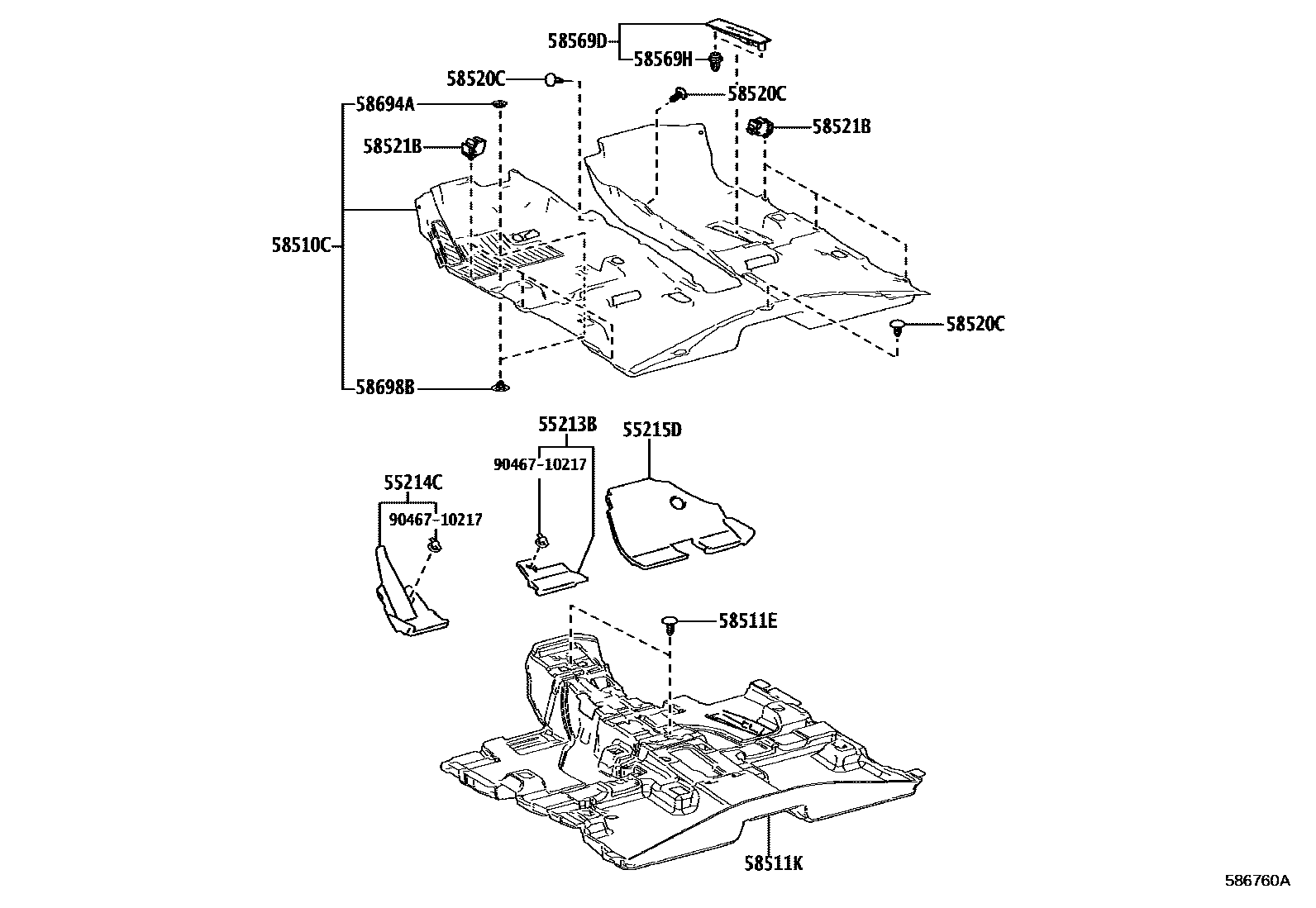Toyota RAV4 地板垫和消声垫 EPC diagram — 586760A
