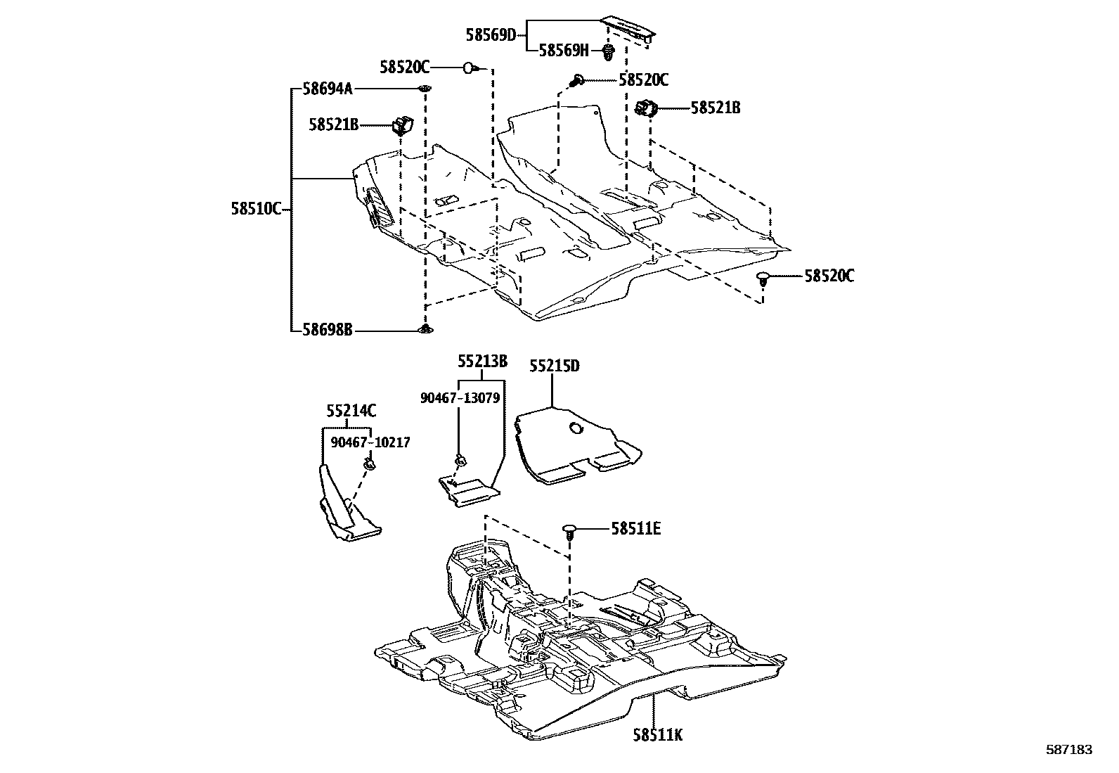 Toyota RAV4 地板垫和消声垫 EPC diagram — 587183