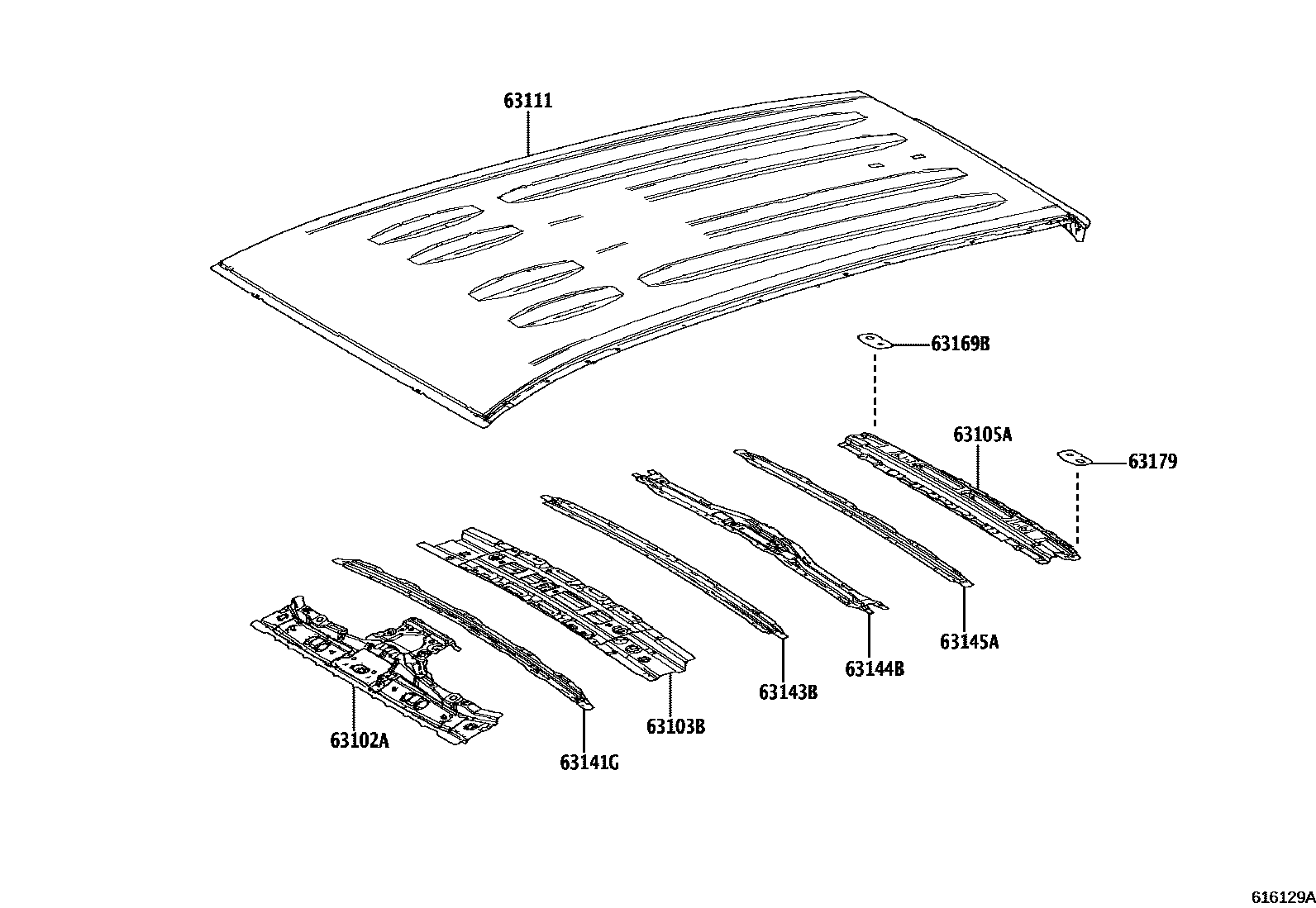 Toyota RAV4 天窗板和背板 EPC diagram — 616129A