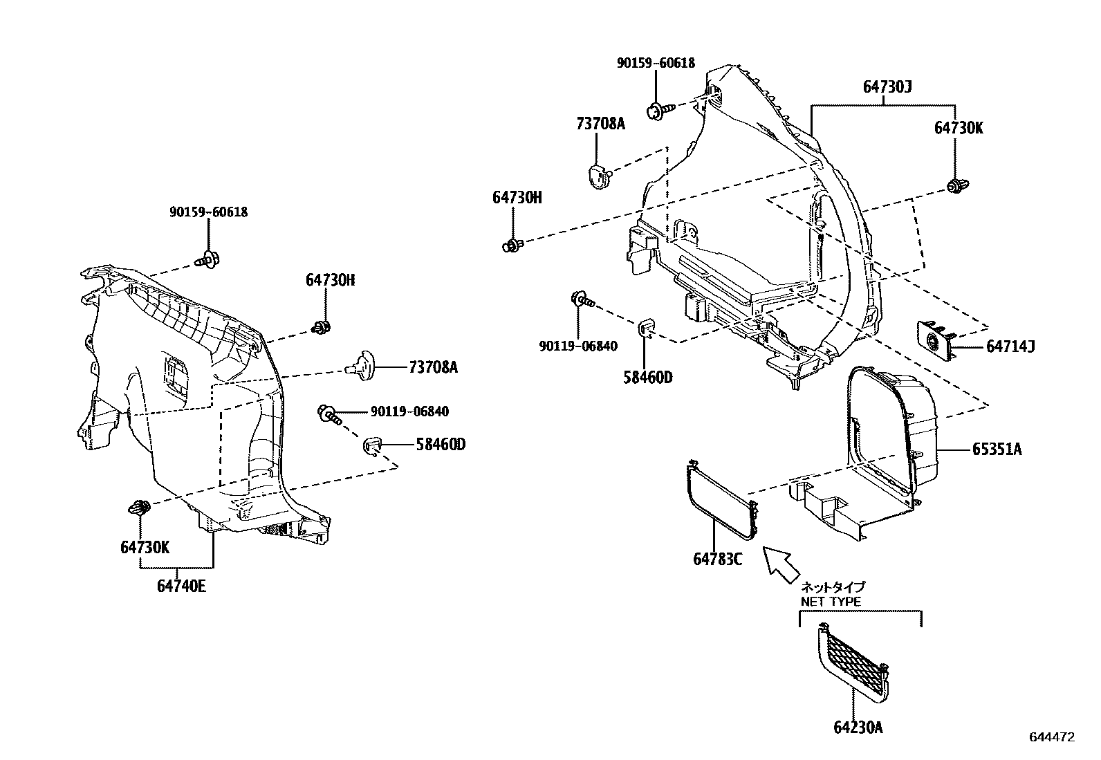 Toyota RAV4 底板和底板装饰罩 EPC diagram — 644472