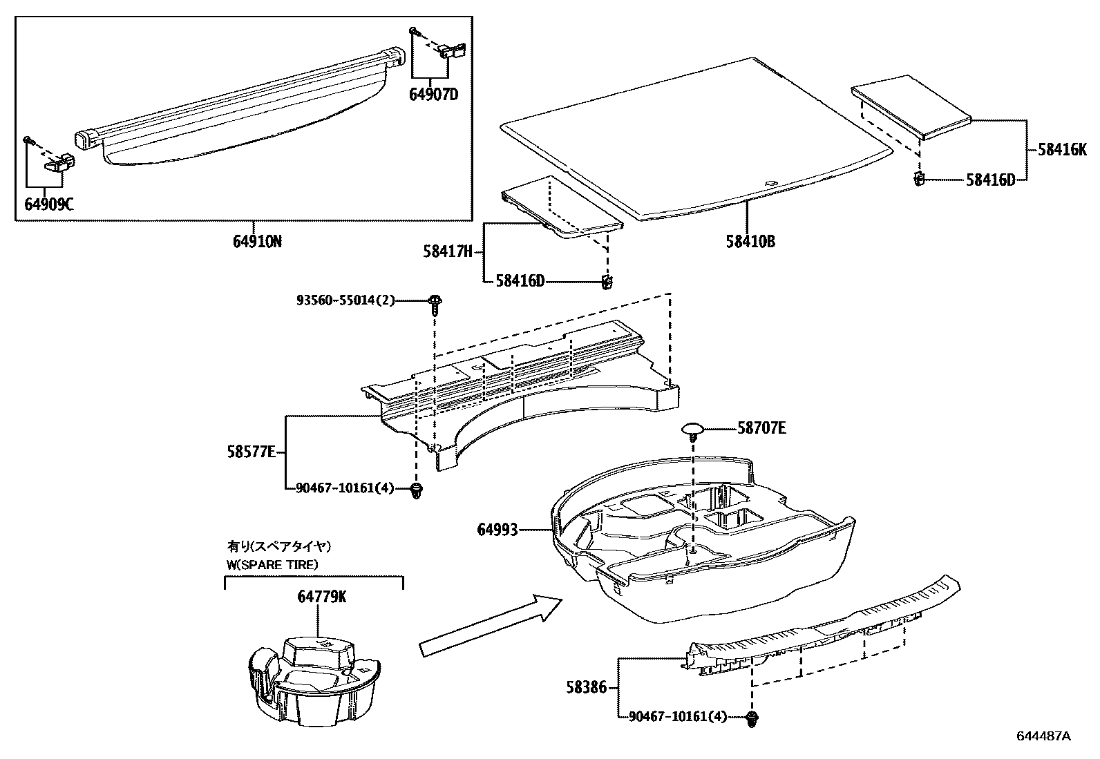 Toyota RAV4 底板和底板装饰罩 EPC diagram — 644487A