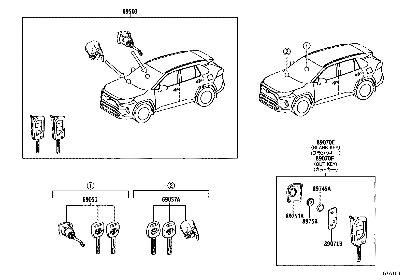 Toyota RAV4 锁芯组件 EPC diagram — 67A168