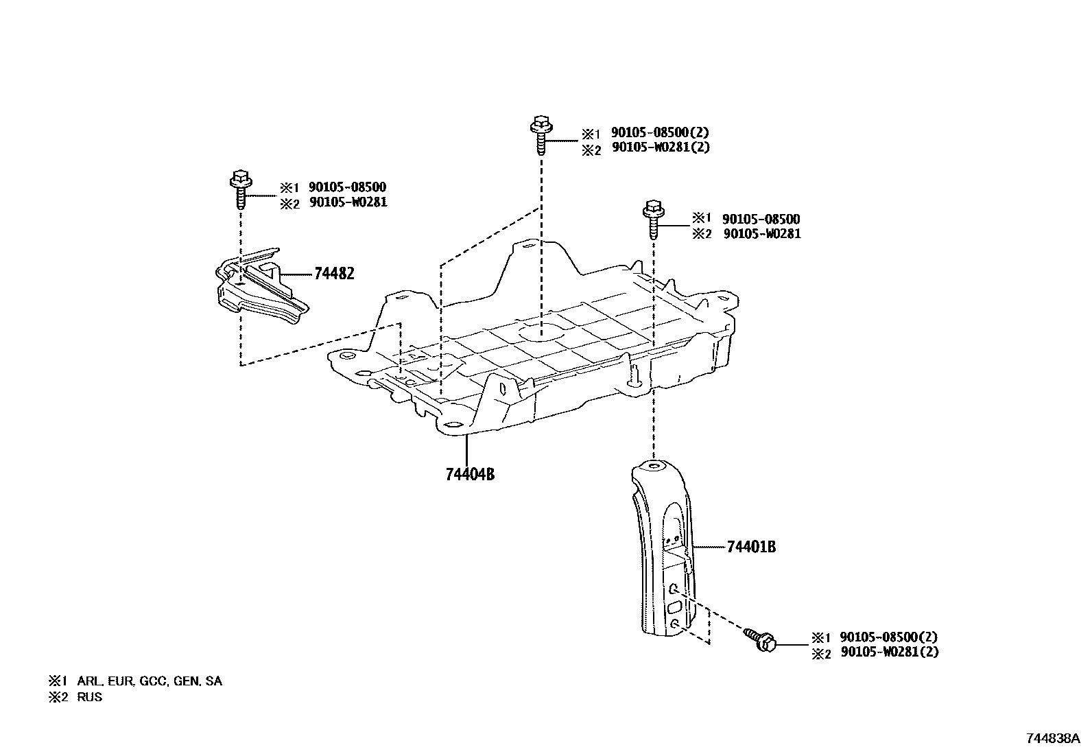 Toyota RAV4 battery holder EPC diagram — 744838A
