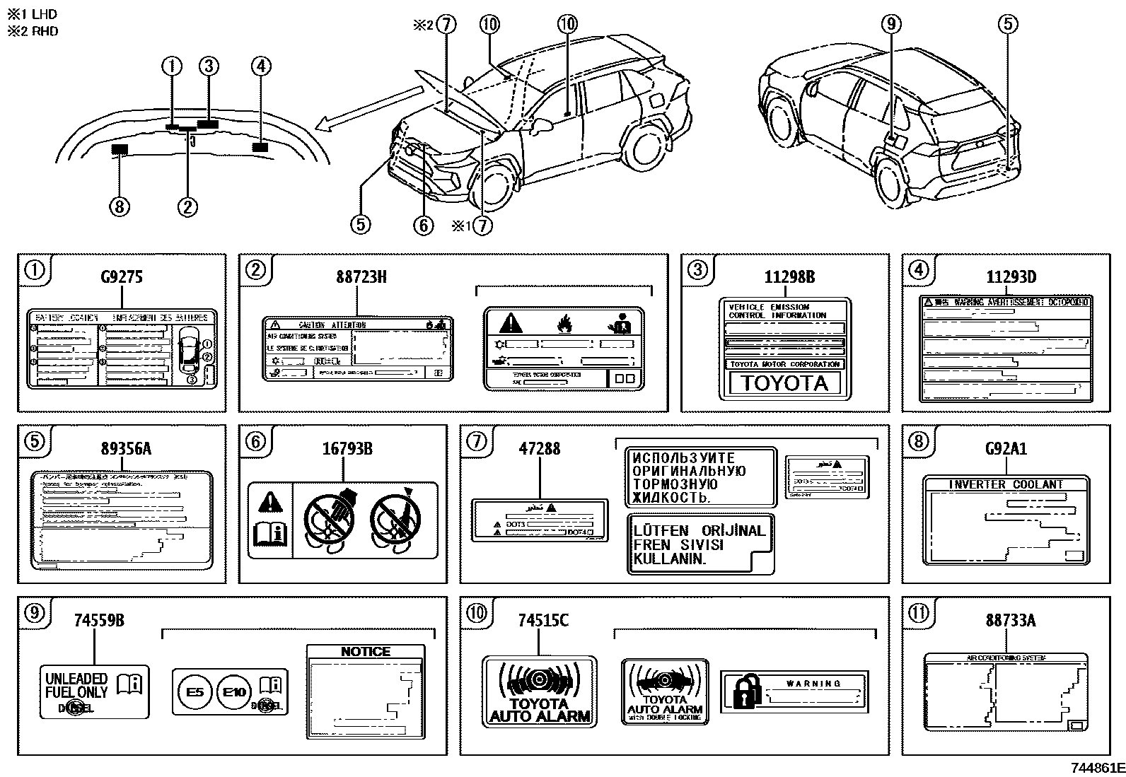 Toyota RAV4 warning nameplate EPC diagram — 744861E