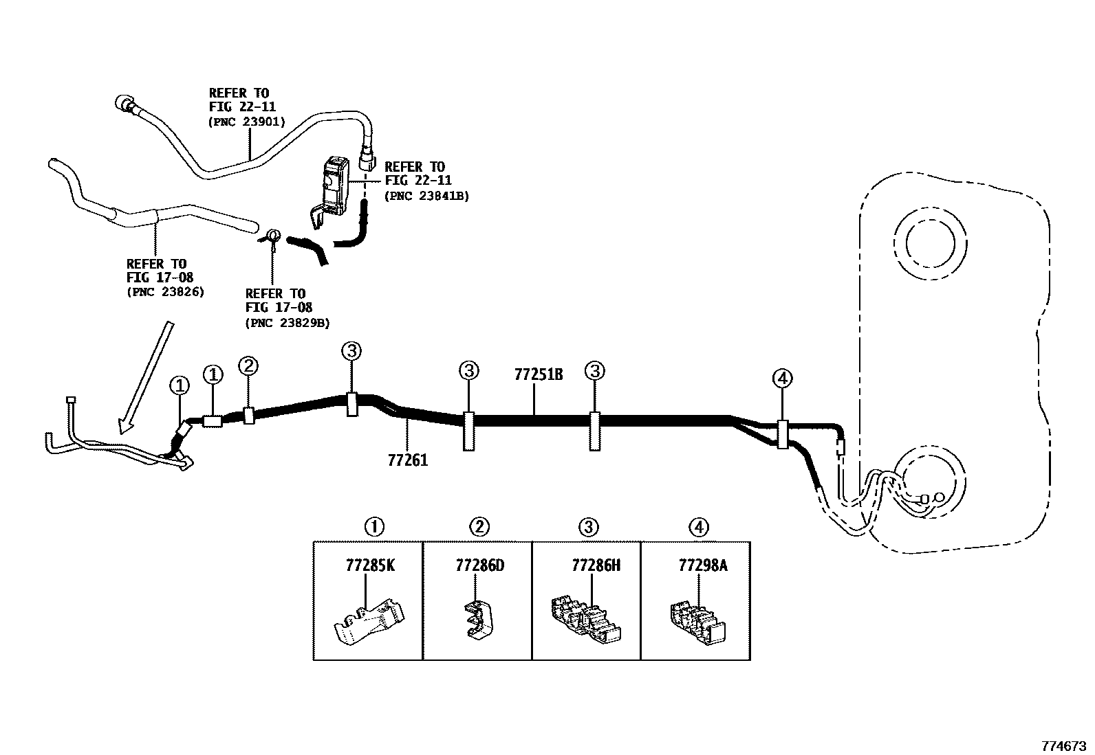 Toyota RAV4 燃油箱和燃油管 EPC diagram — 774673