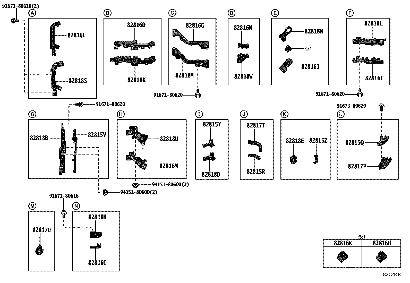 Toyota RAV4 线束和卡夹 EPC diagram — 82C448