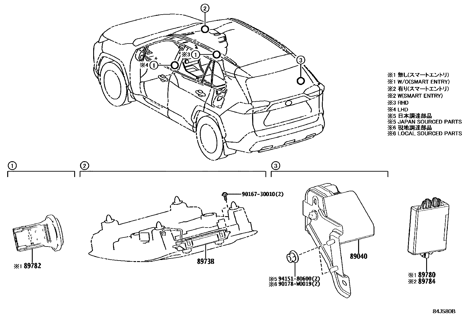 Toyota RAV4 防盗装置 EPC diagram — 84J580B